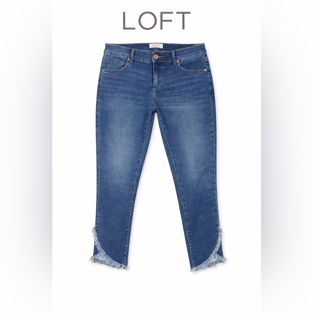 LOFT Modern Skinny Jeans Size 4 Dark Wash Raw Hem Ankle Stretch Denim